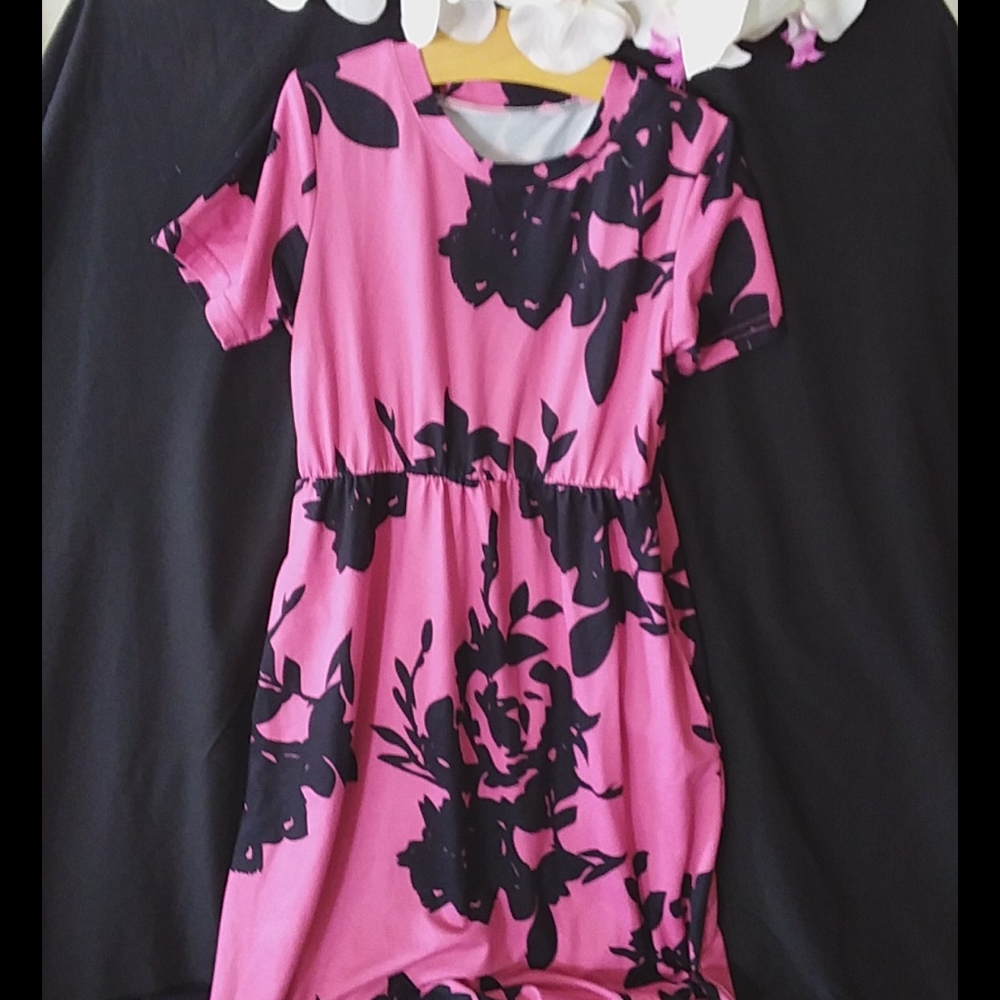 Girls pink and floral floor length dress size 6